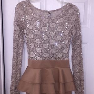 Nude Sequin Peplum Dress